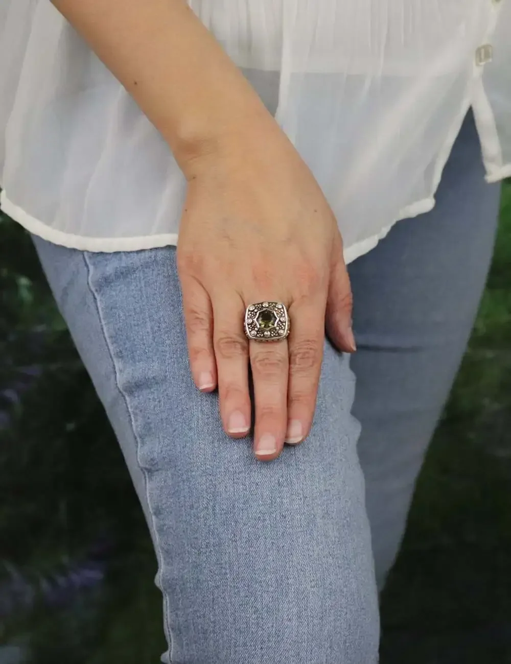 Sterling Silver Smoky Brown Cubic Zirconia Ring Chunky Bold Unique Size 6 1/2